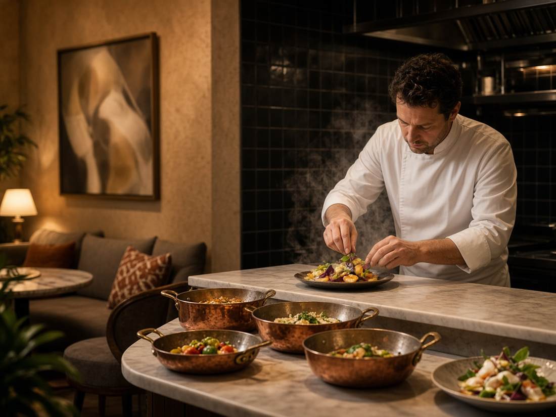 Chef préparant des tapas à la passe