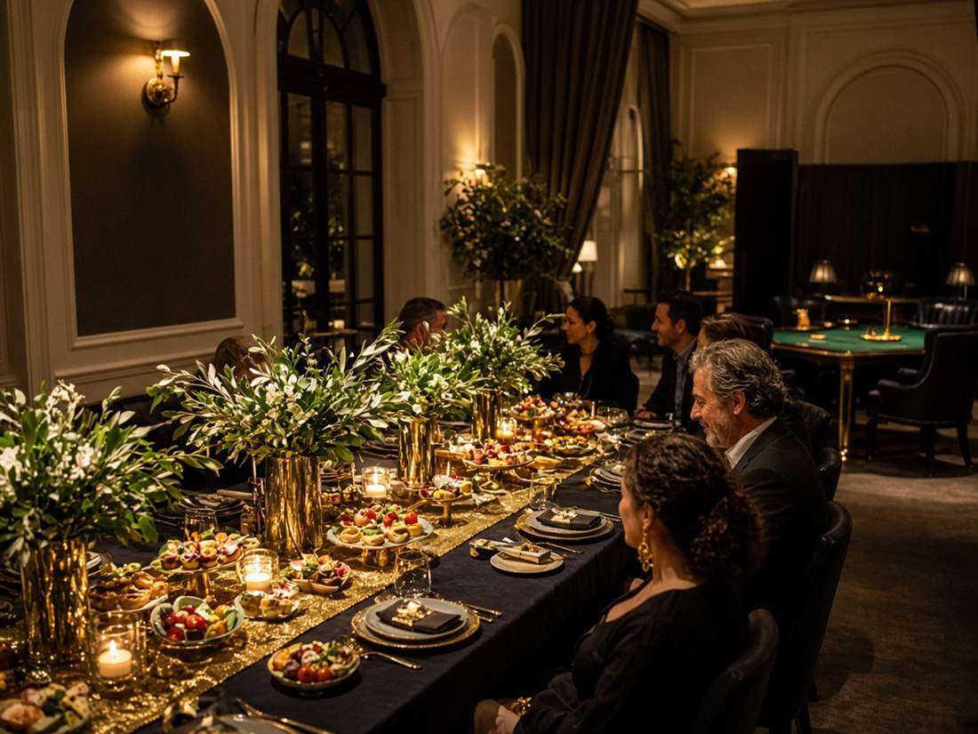 Table longue dressée pour une soirée privée