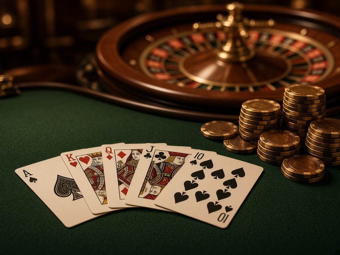 Cartes et jetons sur un tapis de jeu élégant